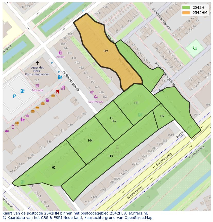 Afbeelding van het postcodegebied 2542 HM op de kaart.