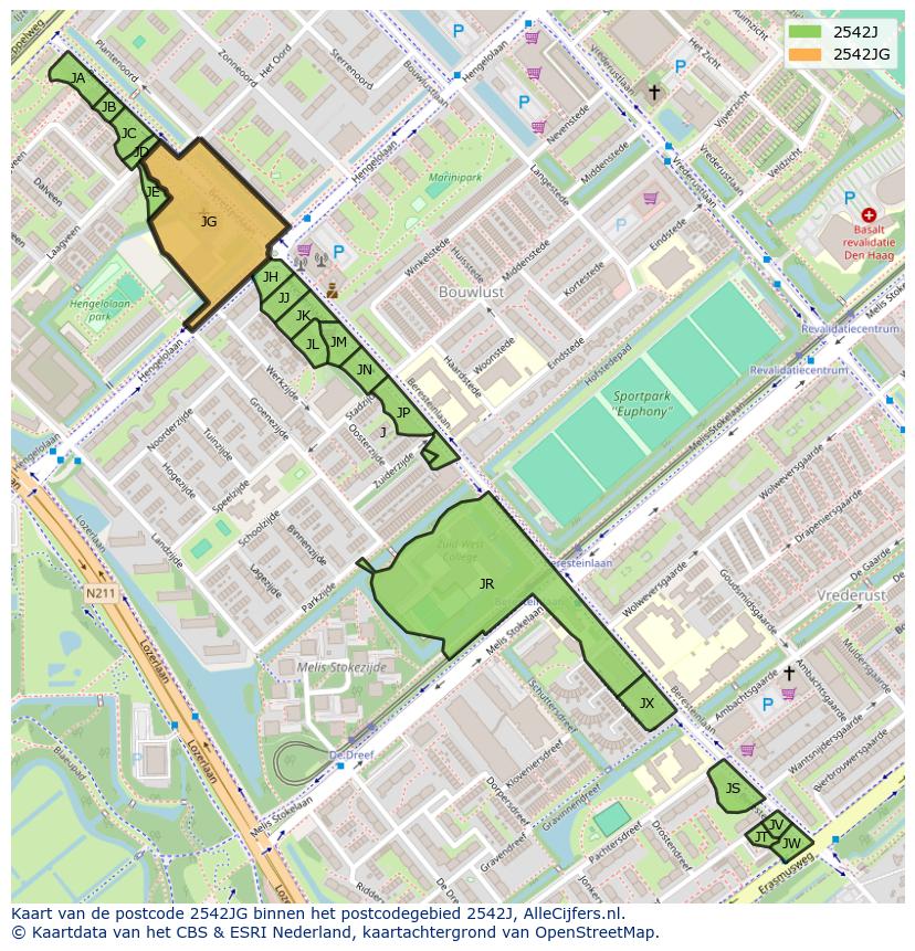 Afbeelding van het postcodegebied 2542 JG op de kaart.