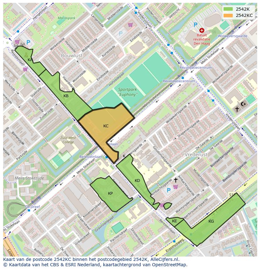 Afbeelding van het postcodegebied 2542 KC op de kaart.