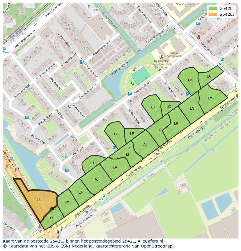 Afbeelding van het postcodegebied 2542 LJ op de kaart.