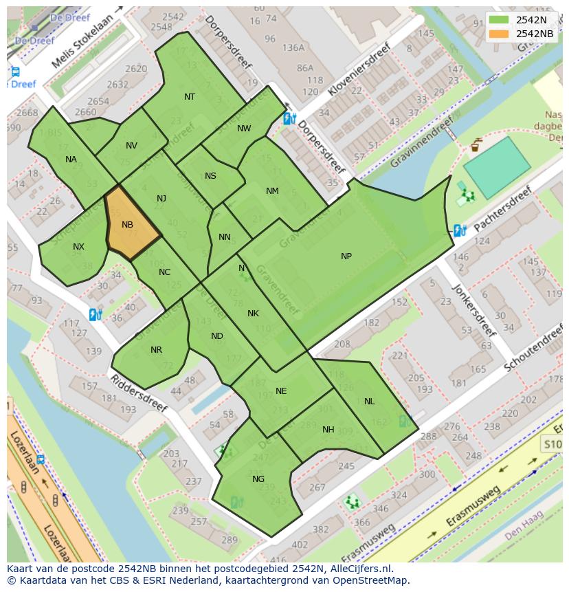 Afbeelding van het postcodegebied 2542 NB op de kaart.