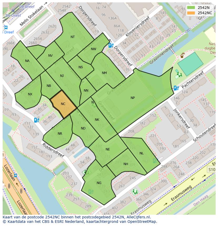 Afbeelding van het postcodegebied 2542 NC op de kaart.