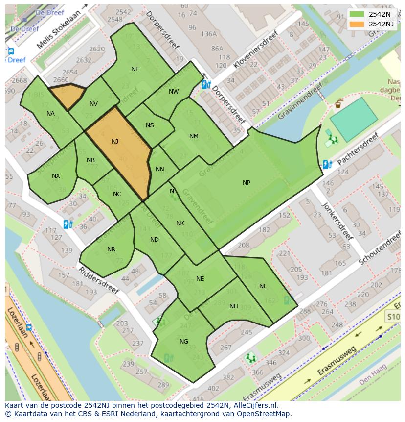 Afbeelding van het postcodegebied 2542 NJ op de kaart.
