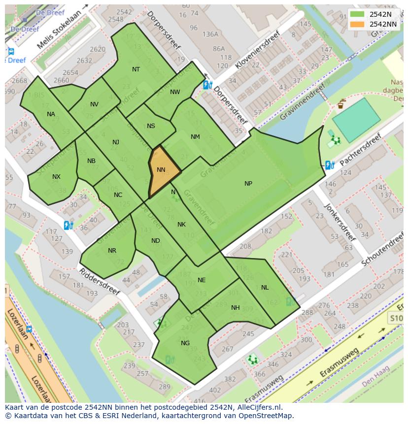 Afbeelding van het postcodegebied 2542 NN op de kaart.