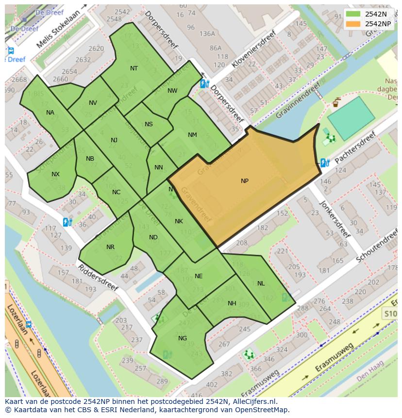Afbeelding van het postcodegebied 2542 NP op de kaart.