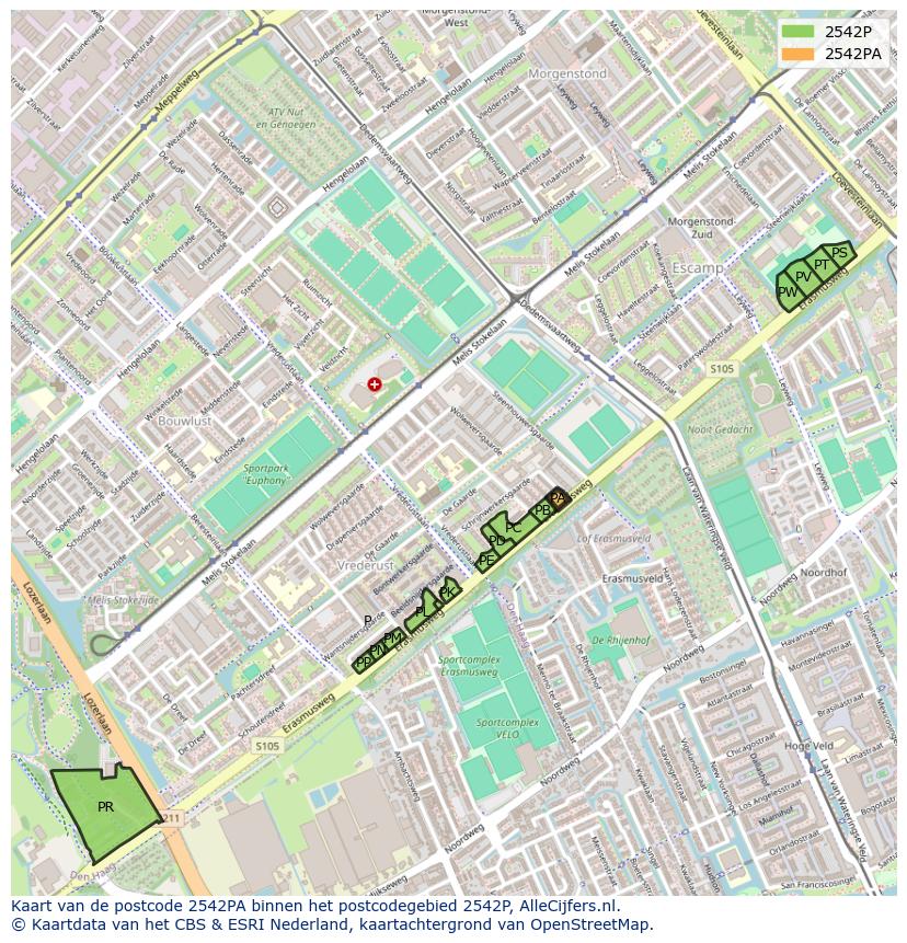 Afbeelding van het postcodegebied 2542 PA op de kaart.