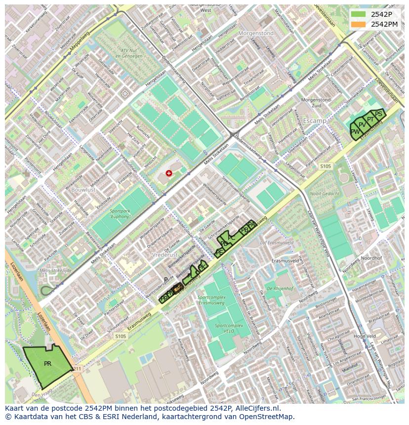 Afbeelding van het postcodegebied 2542 PM op de kaart.
