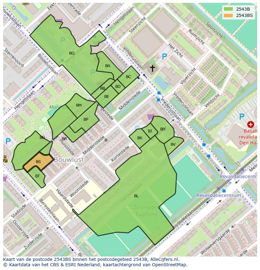 Afbeelding van het postcodegebied 2543 BS op de kaart.