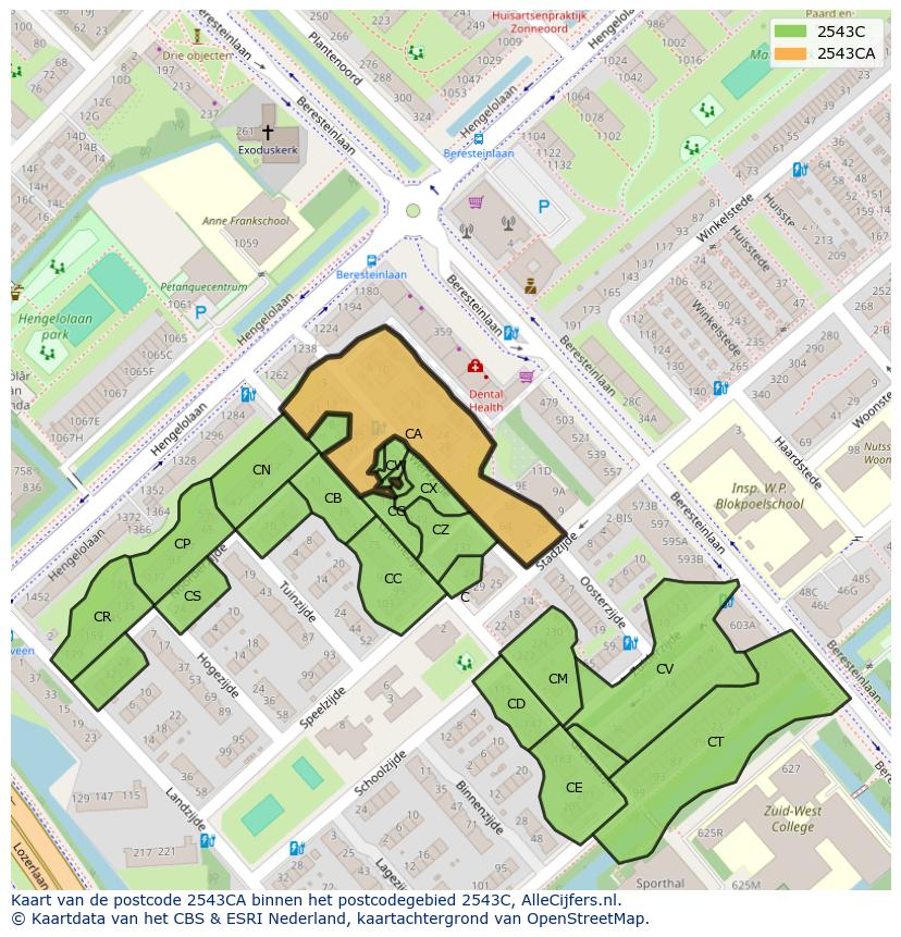 Afbeelding van het postcodegebied 2543 CA op de kaart.