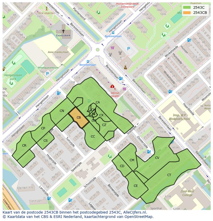 Afbeelding van het postcodegebied 2543 CB op de kaart.