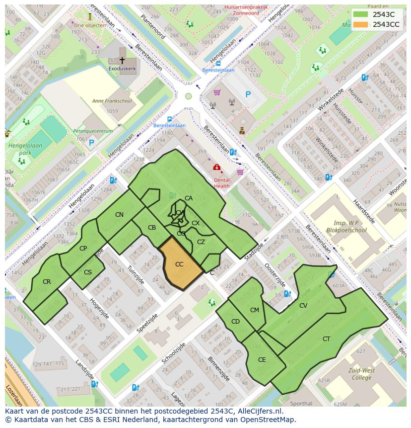 Afbeelding van het postcodegebied 2543 CC op de kaart.