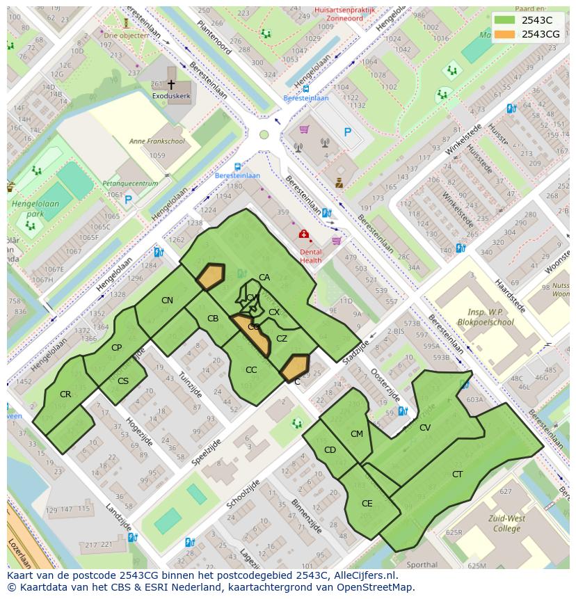 Afbeelding van het postcodegebied 2543 CG op de kaart.