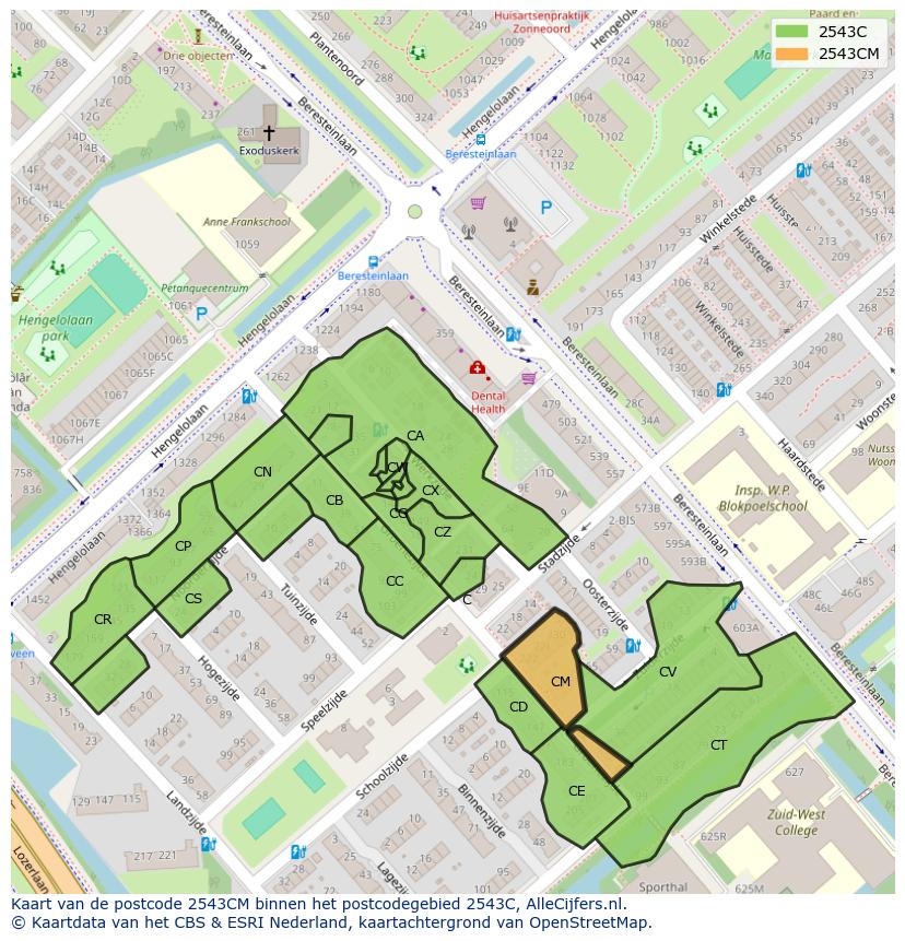 Afbeelding van het postcodegebied 2543 CM op de kaart.