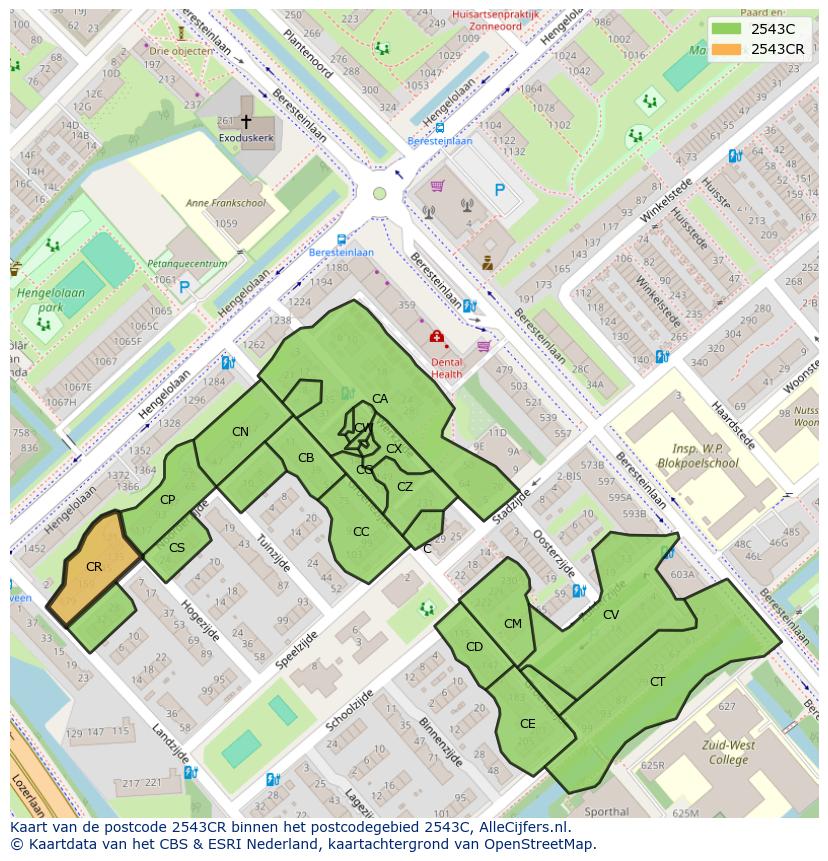 Afbeelding van het postcodegebied 2543 CR op de kaart.