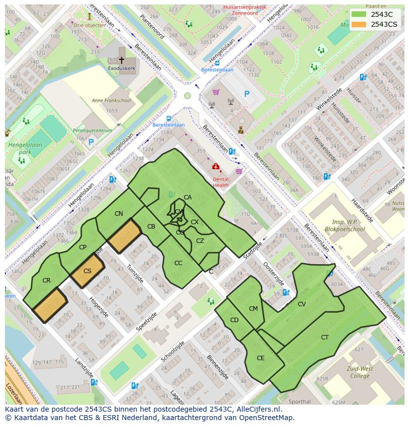 Afbeelding van het postcodegebied 2543 CS op de kaart.