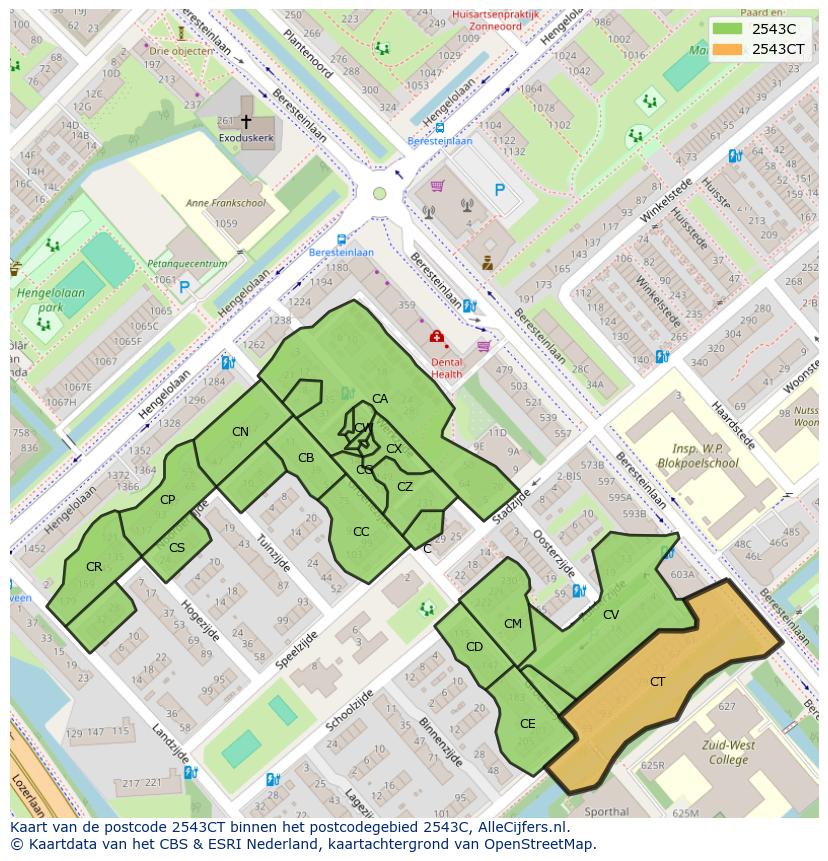Afbeelding van het postcodegebied 2543 CT op de kaart.