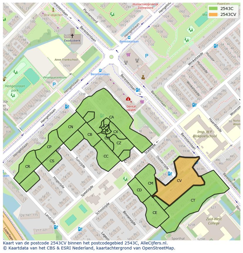 Afbeelding van het postcodegebied 2543 CV op de kaart.