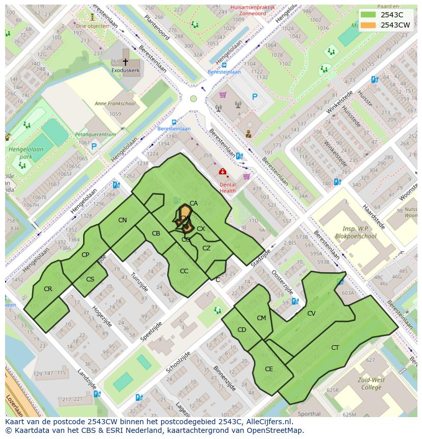 Afbeelding van het postcodegebied 2543 CW op de kaart.