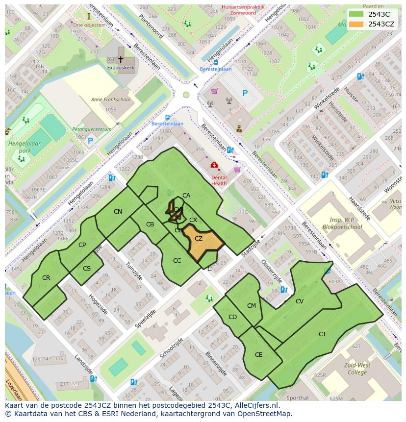 Afbeelding van het postcodegebied 2543 CZ op de kaart.