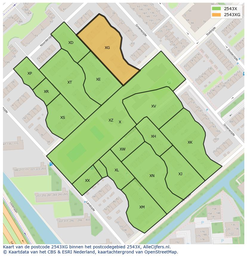 Afbeelding van het postcodegebied 2543 XG op de kaart.