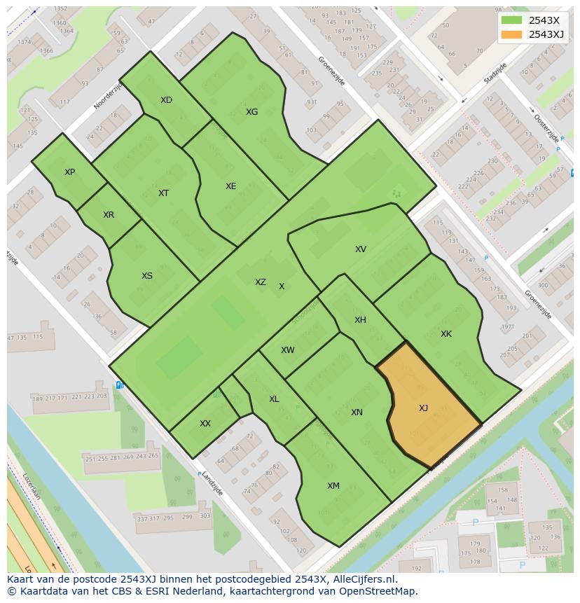 Afbeelding van het postcodegebied 2543 XJ op de kaart.