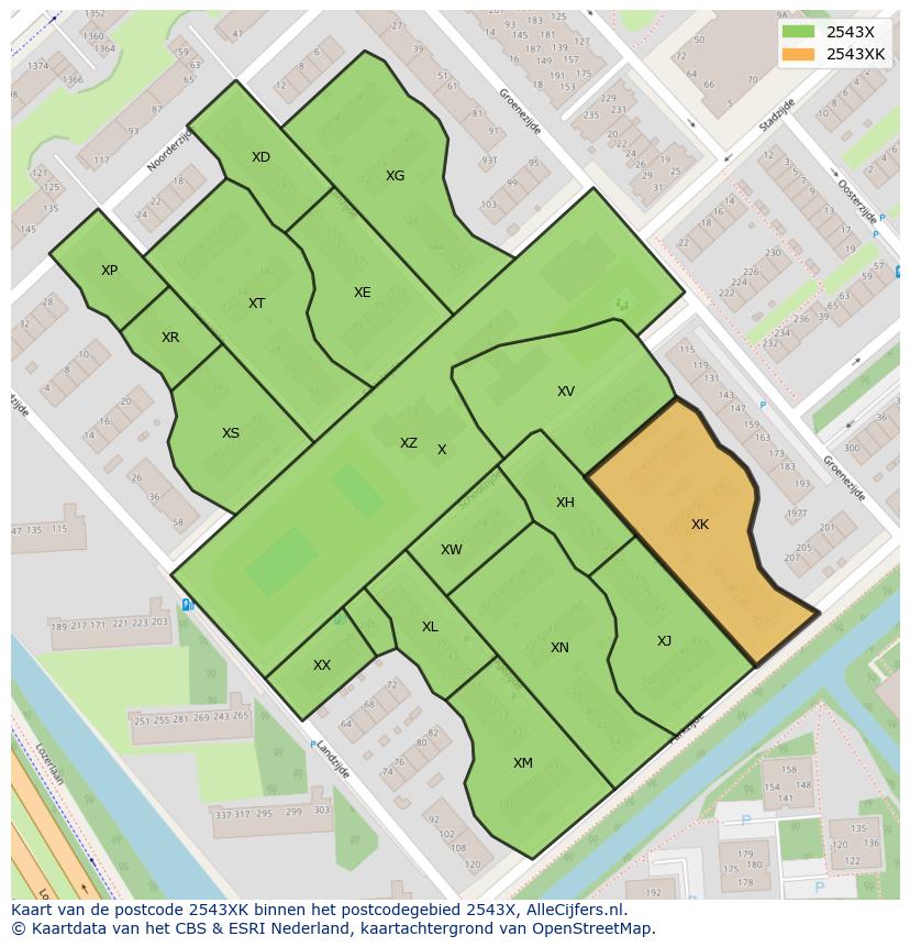 Afbeelding van het postcodegebied 2543 XK op de kaart.