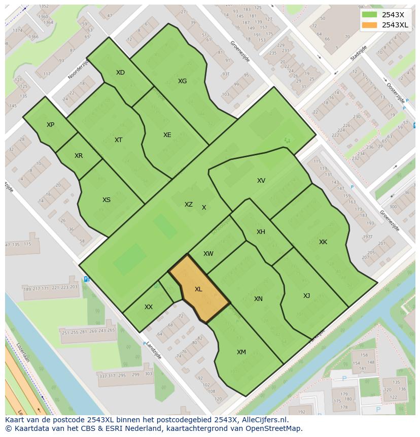 Afbeelding van het postcodegebied 2543 XL op de kaart.