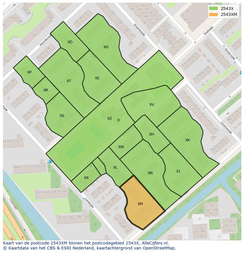 Afbeelding van het postcodegebied 2543 XM op de kaart.