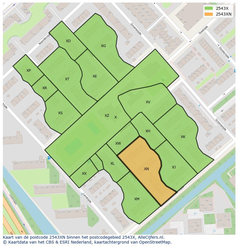 Afbeelding van het postcodegebied 2543 XN op de kaart.