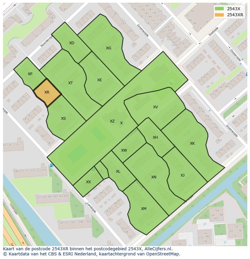 Afbeelding van het postcodegebied 2543 XR op de kaart.