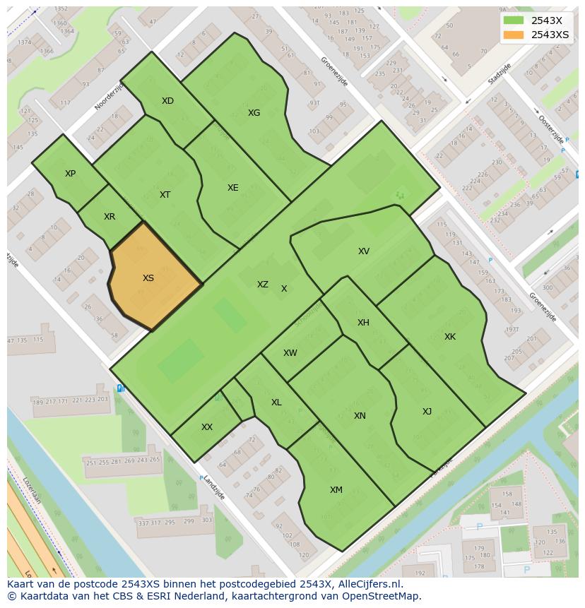 Afbeelding van het postcodegebied 2543 XS op de kaart.