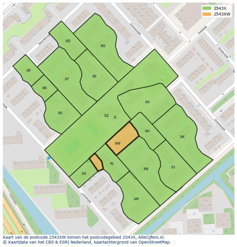Afbeelding van het postcodegebied 2543 XW op de kaart.