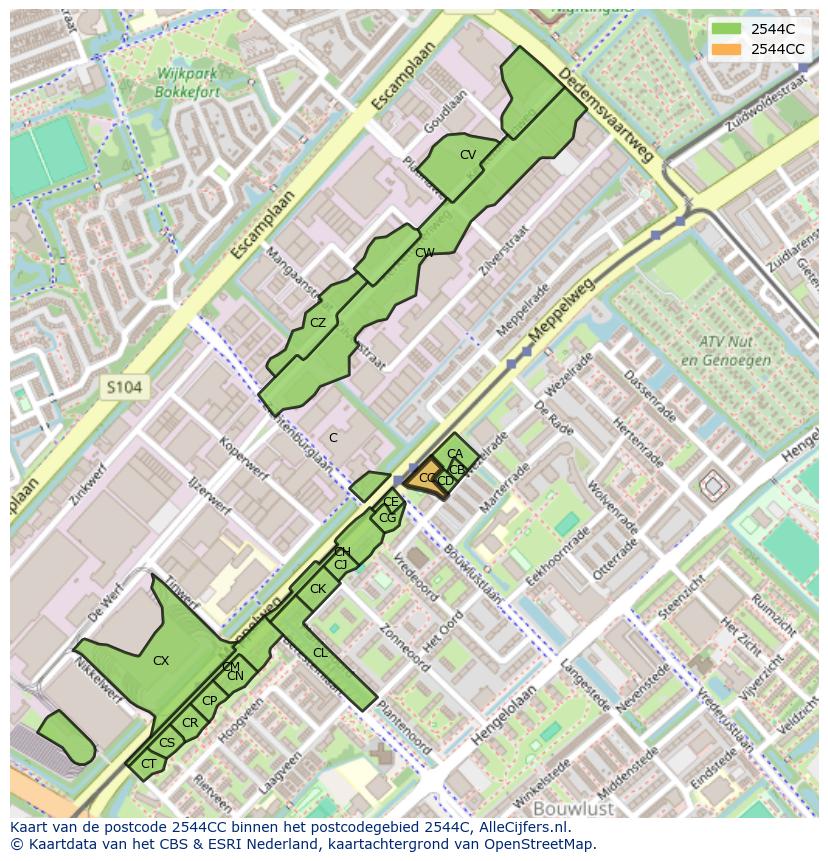 Afbeelding van het postcodegebied 2544 CC op de kaart.