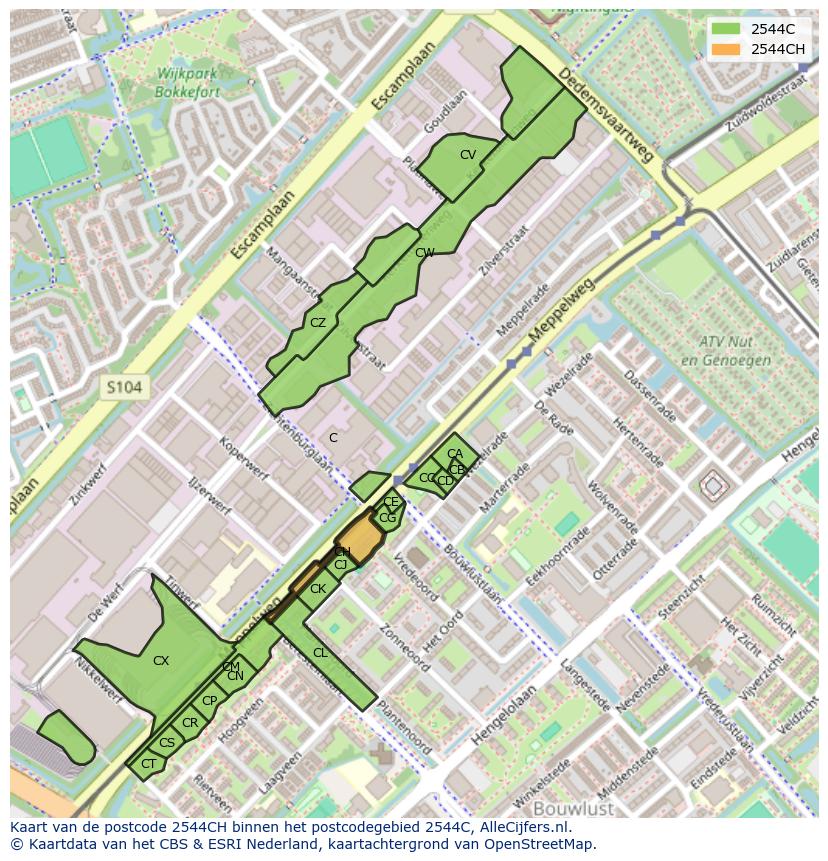 Afbeelding van het postcodegebied 2544 CH op de kaart.