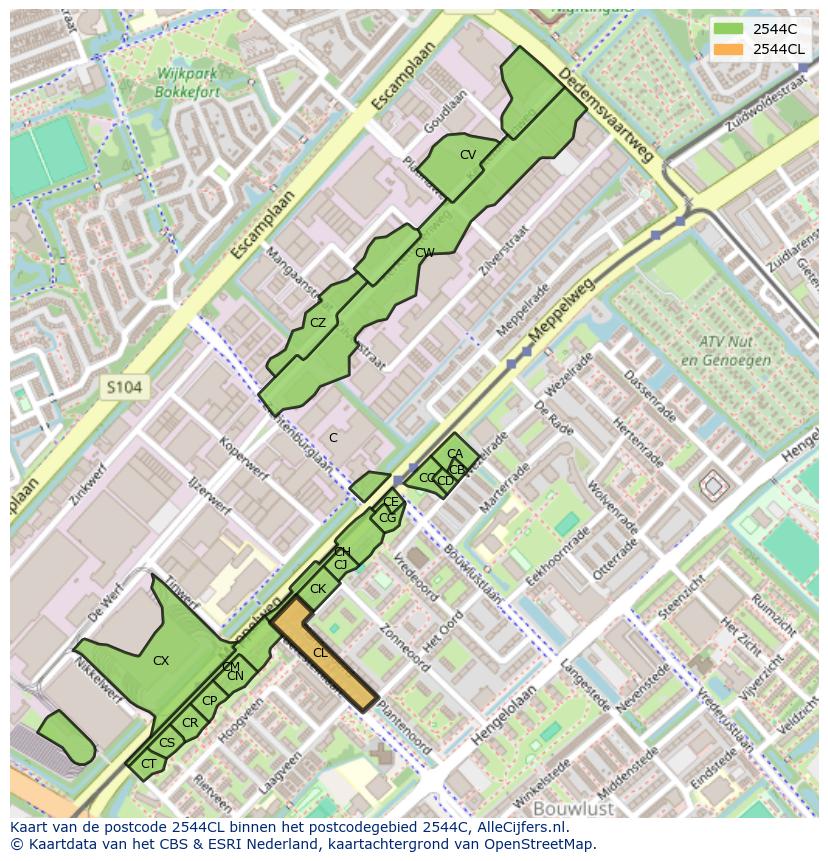 Afbeelding van het postcodegebied 2544 CL op de kaart.
