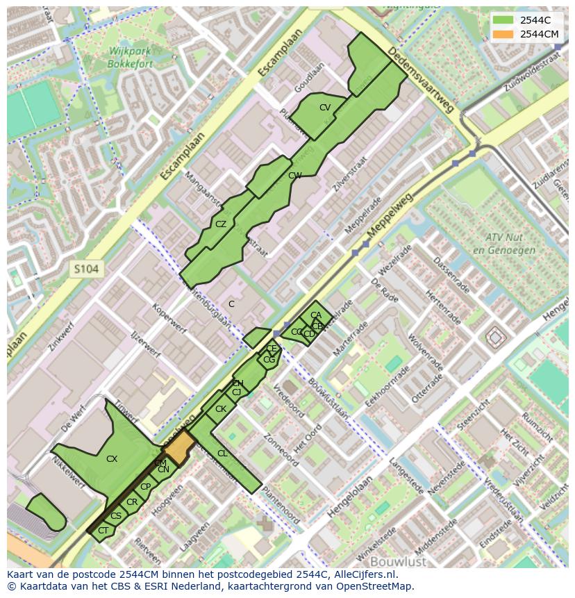 Afbeelding van het postcodegebied 2544 CM op de kaart.