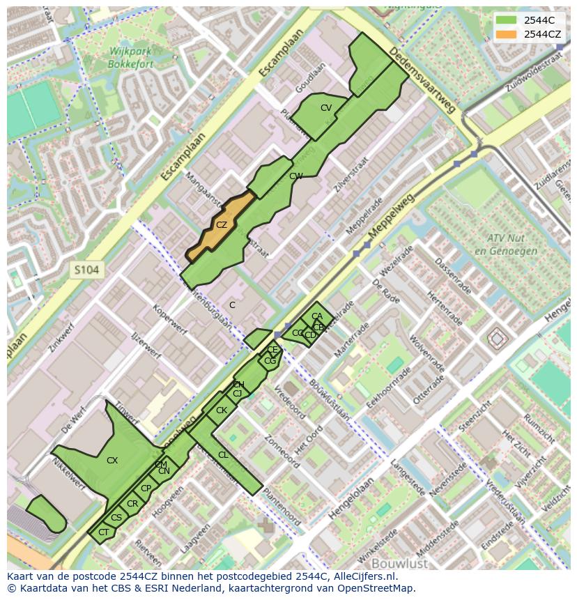 Afbeelding van het postcodegebied 2544 CZ op de kaart.