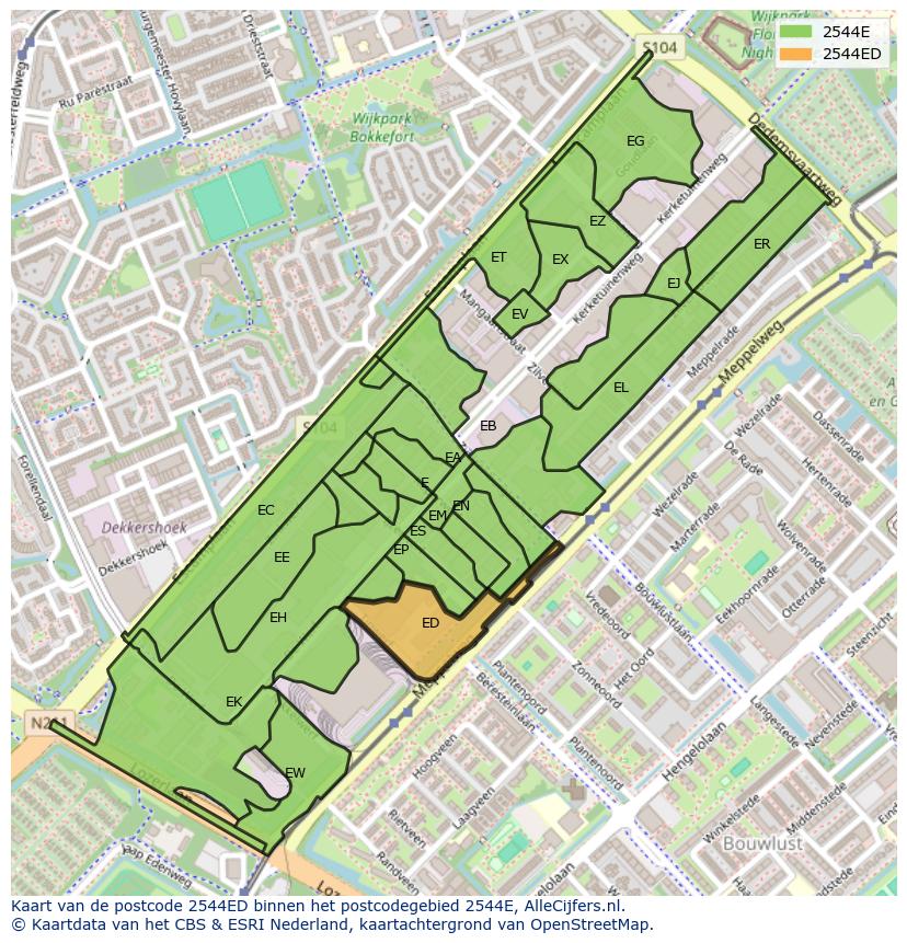 Afbeelding van het postcodegebied 2544 ED op de kaart.