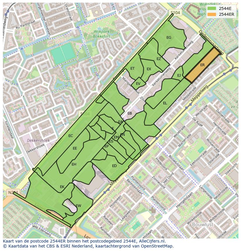 Afbeelding van het postcodegebied 2544 ER op de kaart.