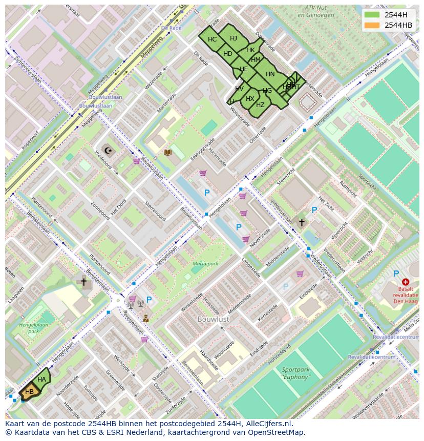 Afbeelding van het postcodegebied 2544 HB op de kaart.
