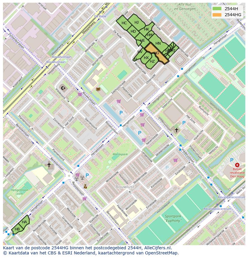 Afbeelding van het postcodegebied 2544 HG op de kaart.
