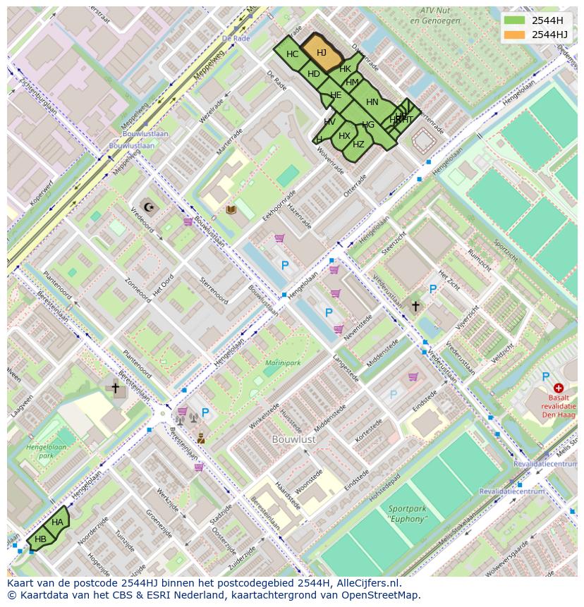 Afbeelding van het postcodegebied 2544 HJ op de kaart.