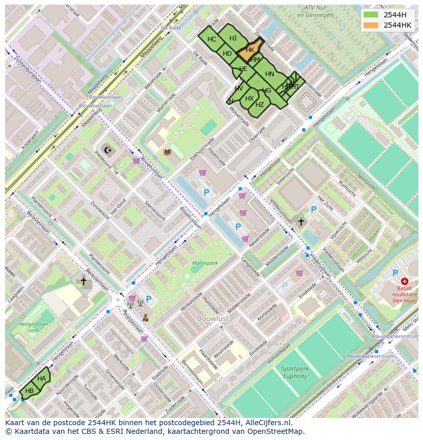 Afbeelding van het postcodegebied 2544 HK op de kaart.