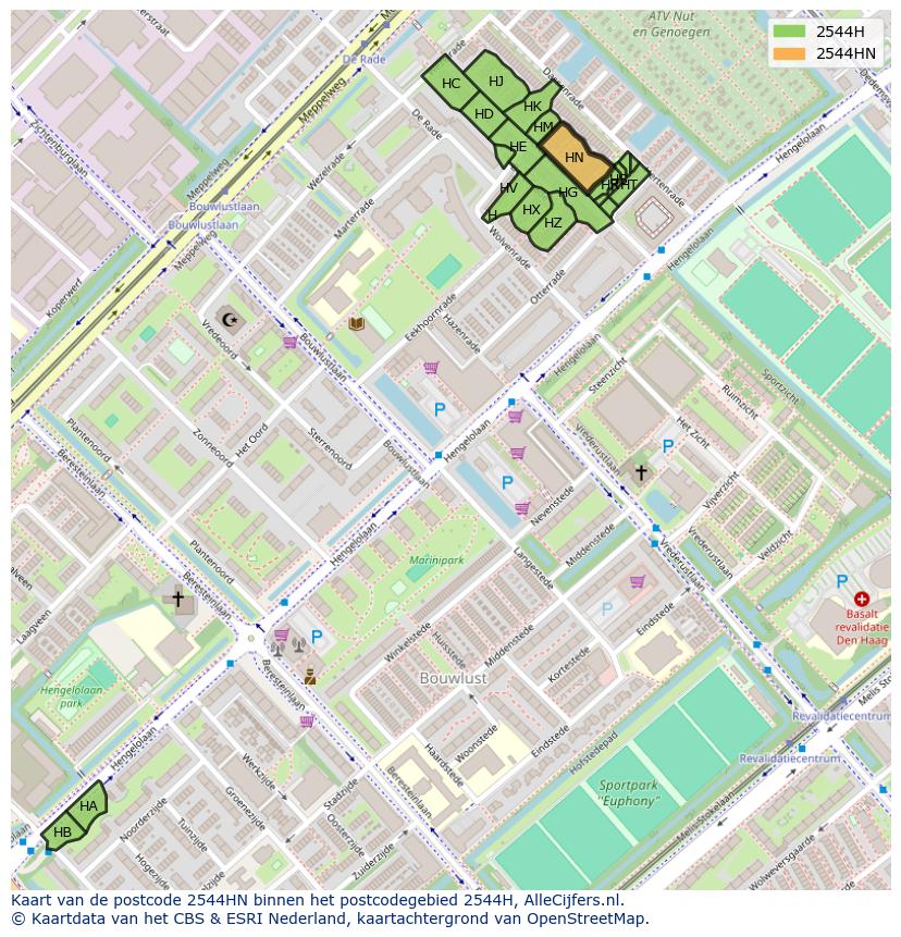 Afbeelding van het postcodegebied 2544 HN op de kaart.