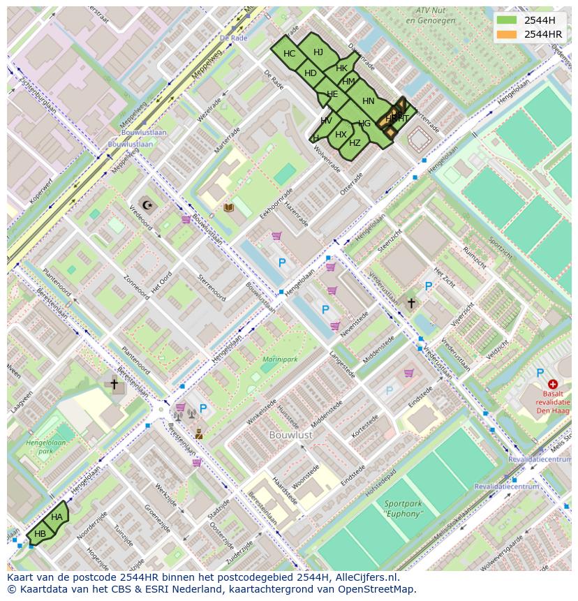 Afbeelding van het postcodegebied 2544 HR op de kaart.