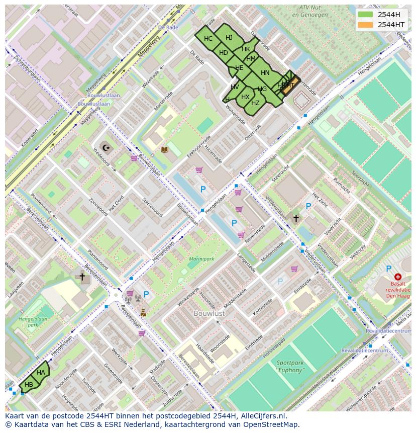Afbeelding van het postcodegebied 2544 HT op de kaart.