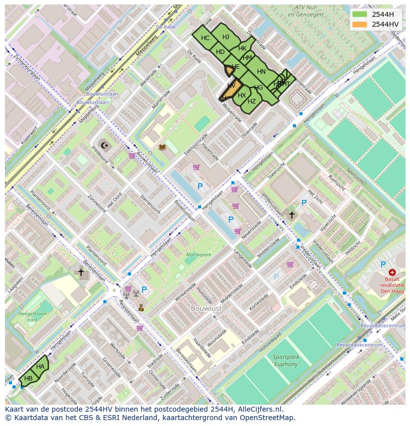 Afbeelding van het postcodegebied 2544 HV op de kaart.