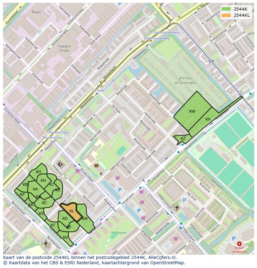 Afbeelding van het postcodegebied 2544 KL op de kaart.