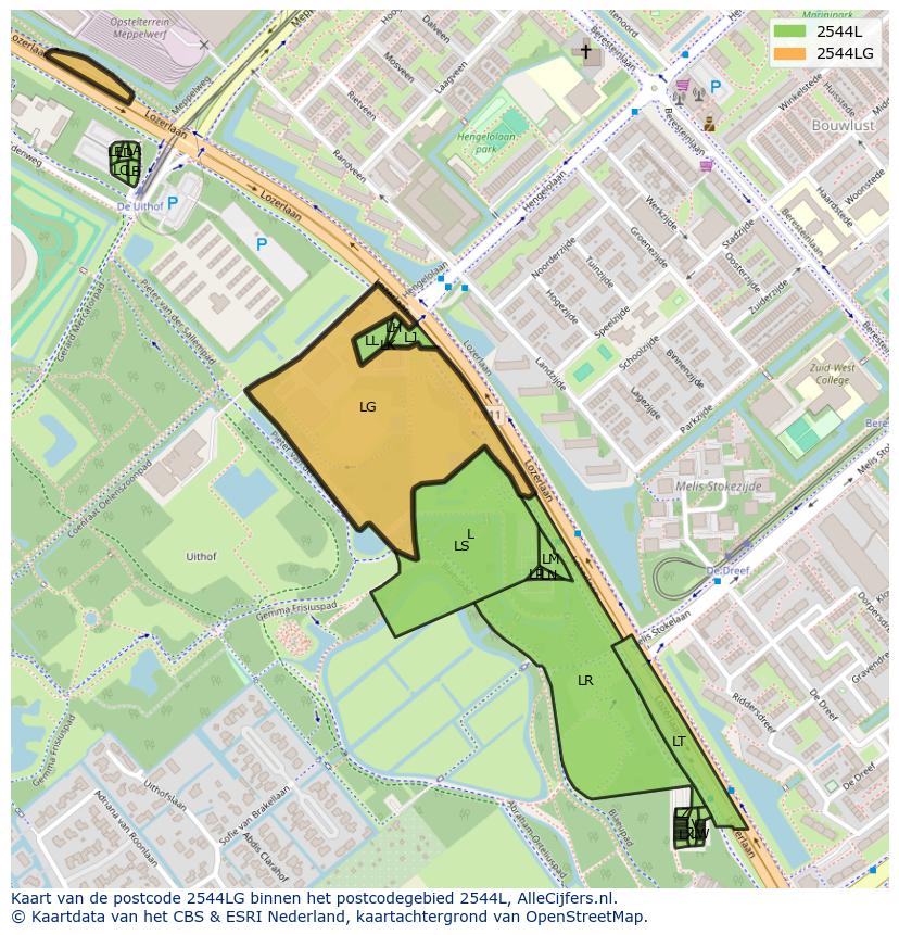 Afbeelding van het postcodegebied 2544 LG op de kaart.