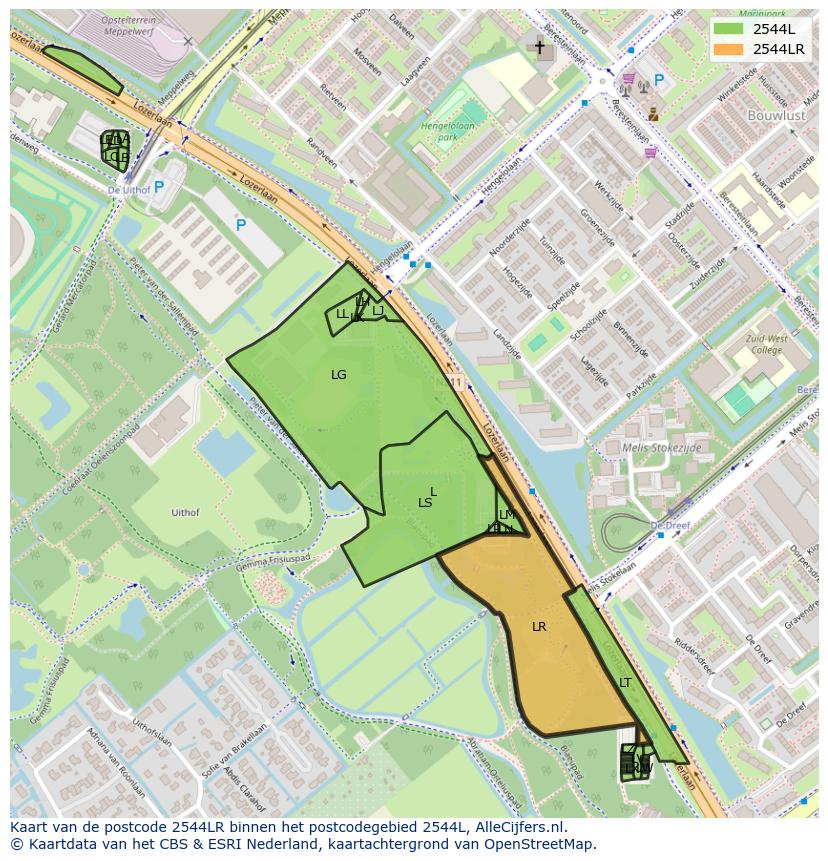 Afbeelding van het postcodegebied 2544 LR op de kaart.